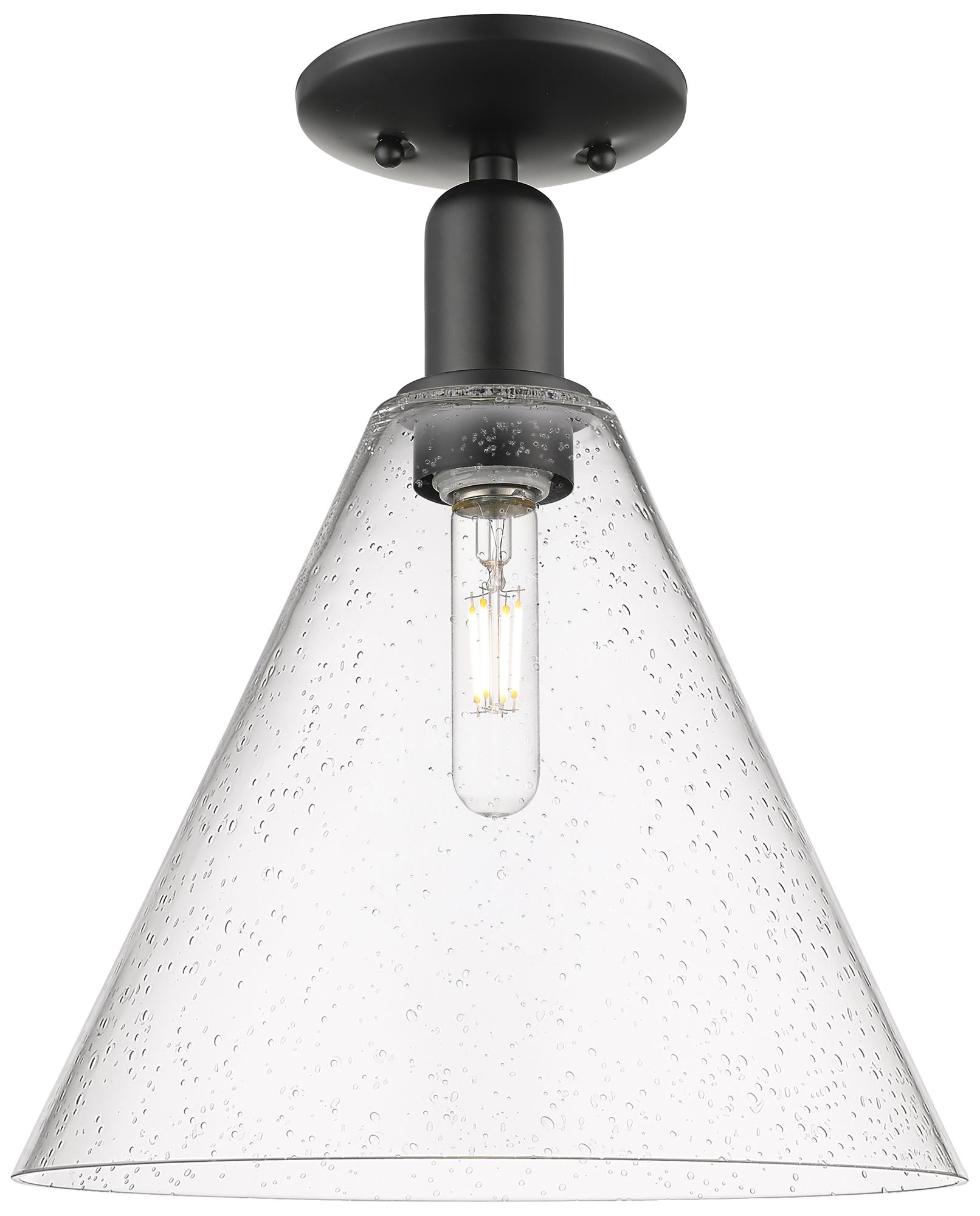 Arcadia Berkshire Glass 12"W Black Semi.Flush Mount w/ Seedy Shade