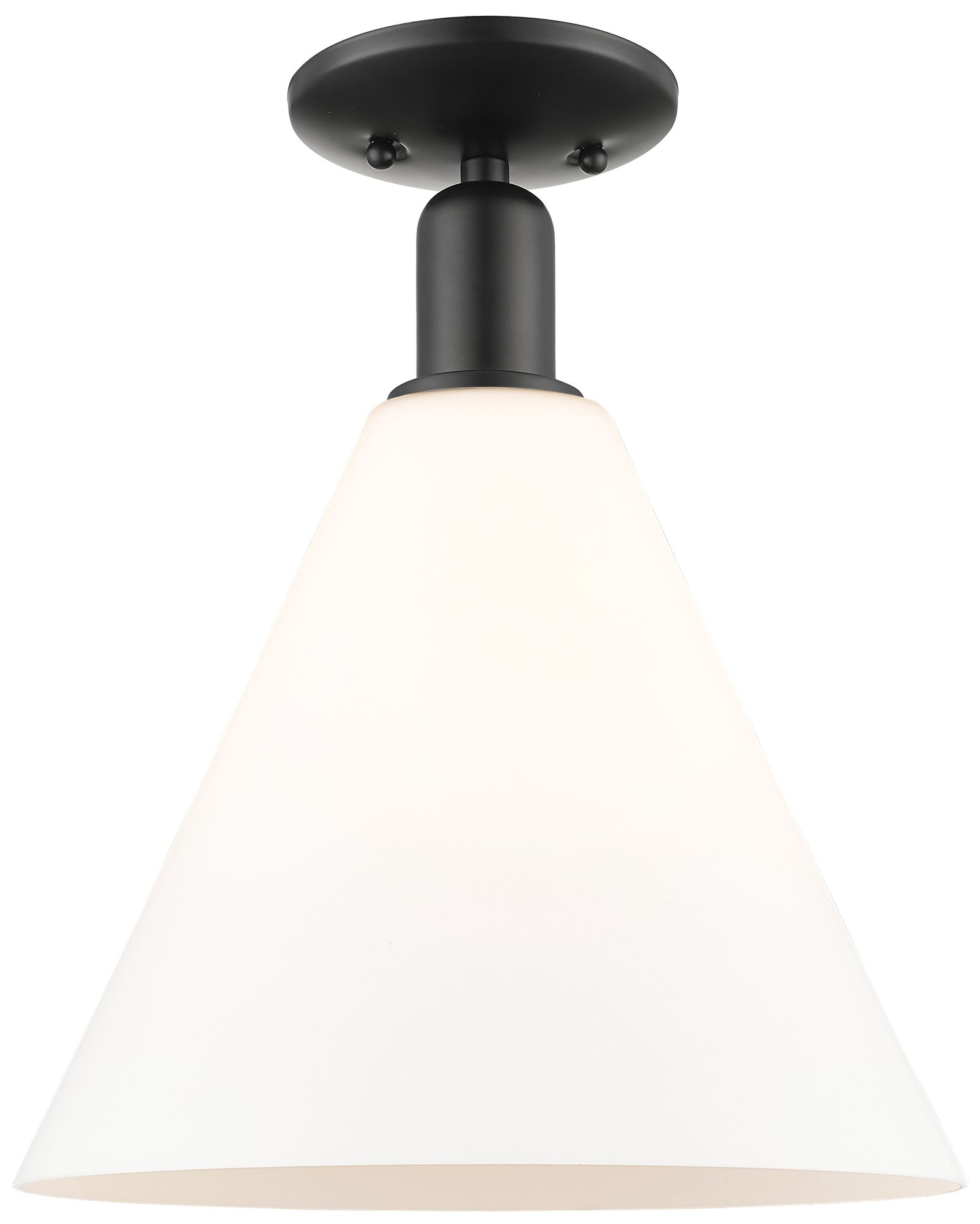 Arcadia Berkshire Glass 12"W Black Semi-Flush w/ Matte White Shade