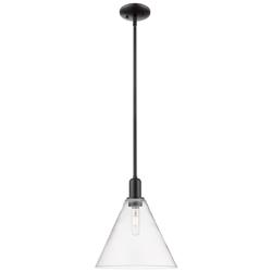 Arcadia Berkshire Glass 12"W Black Stem Mini Pendant w/ Clear Shade