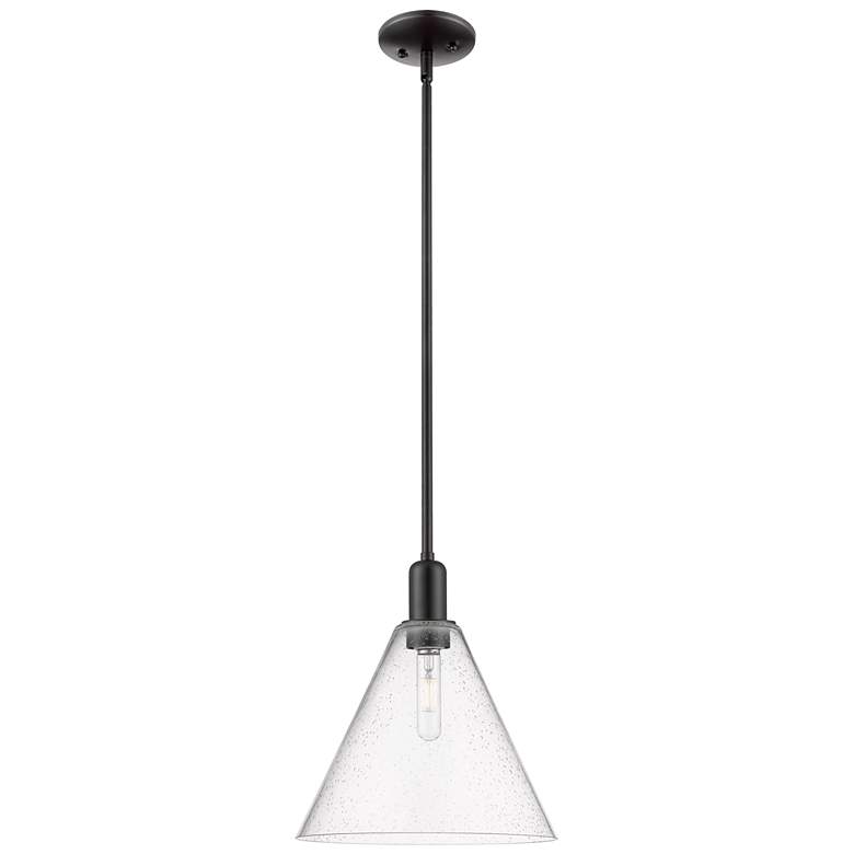 Image 1 Arcadia Berkshire Glass 12"W Black Stem Mini Pendant w/ Seedy Shade