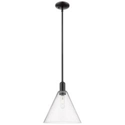Arcadia Berkshire Glass 12"W Black Stem Mini Pendant w/ Seedy Shade