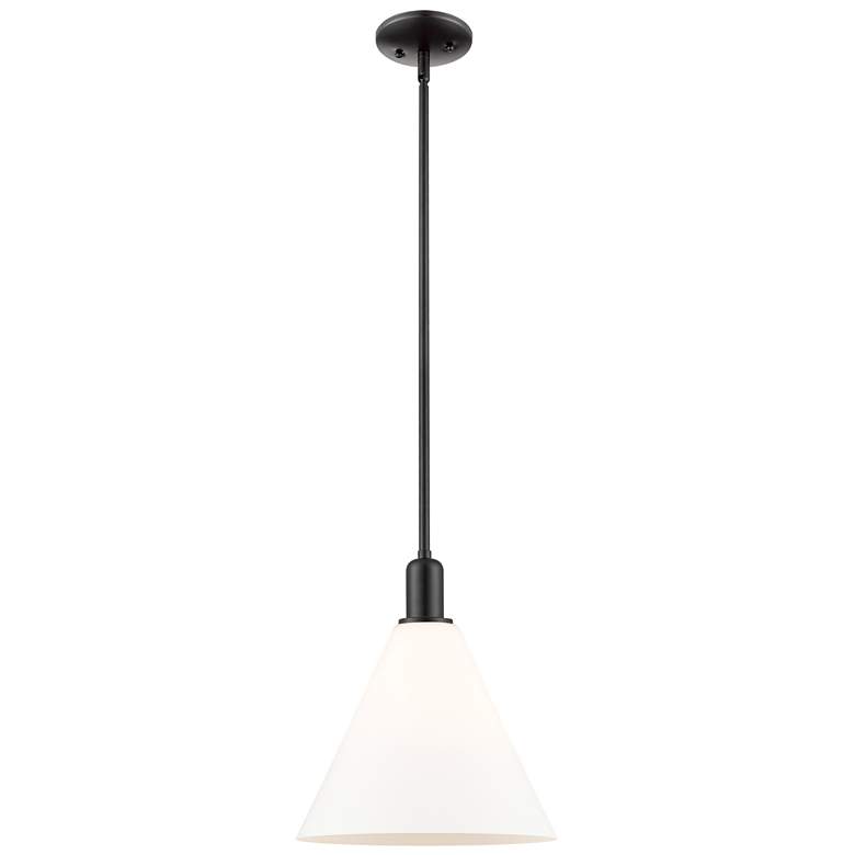 Image 1 Arcadia Berkshire Glass 12"W Black Stem Pendant w/ Matte White Shade