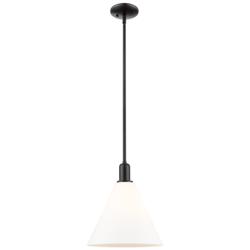 Arcadia Berkshire Glass 12"W Black Stem Pendant w/ Matte White Shade