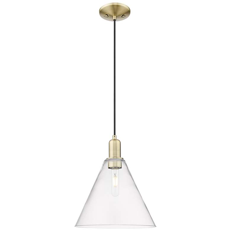 Image 1 Arcadia Berkshire Glass 12"W Brass Cord Mini Pendant w/ Clear Shade