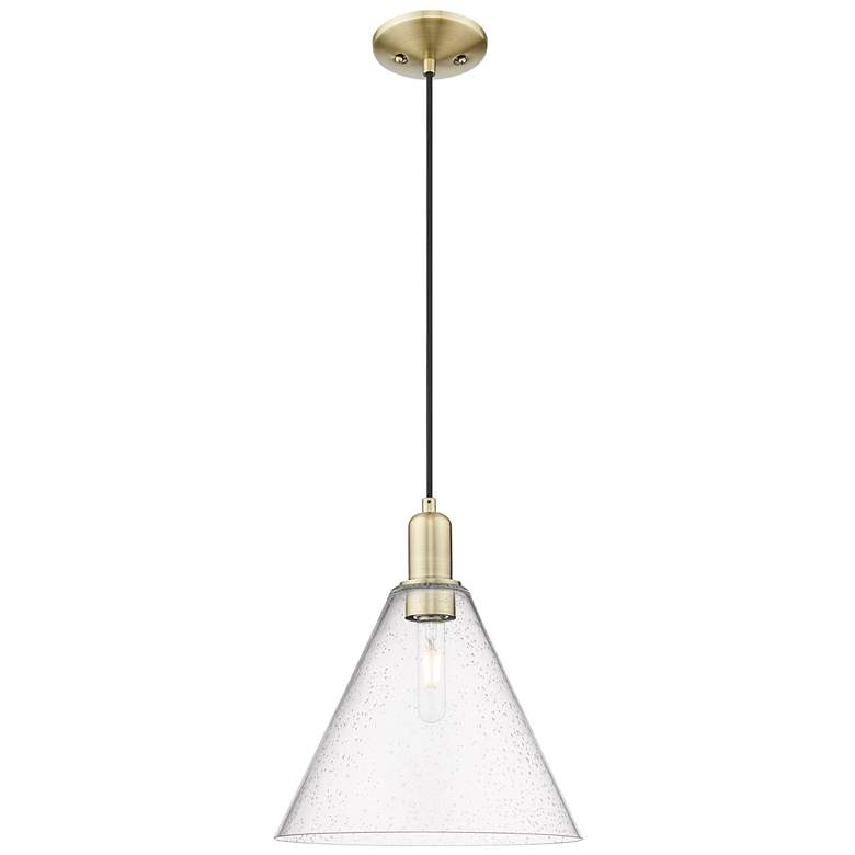 Image 1 Arcadia Berkshire Glass 12"W Brass Cord Mini Pendant w/ Seedy Shade