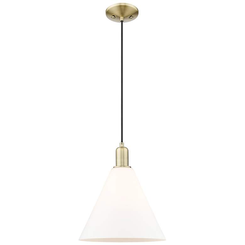 Image 1 Arcadia Berkshire Glass 12"W Brass Cord Pendant w/ Matte White Shade
