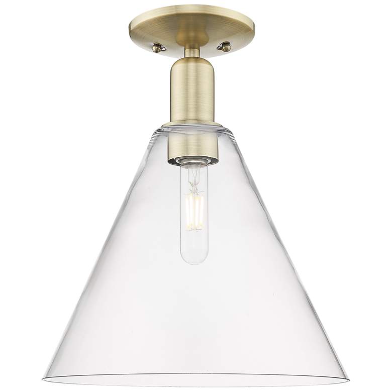 Image 1 Arcadia Berkshire Glass 12"W Brass Semi.Flush Mount With Clear Shade
