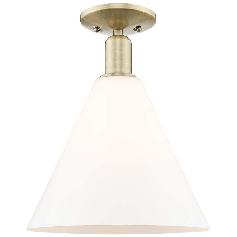 Image 1 Arcadia Berkshire Glass 12"W Brass Semi-Flush w/ Matte White Shade