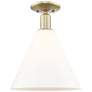 Arcadia Berkshire Glass 12"W Brass Semi-Flush w/ Matte White Shade