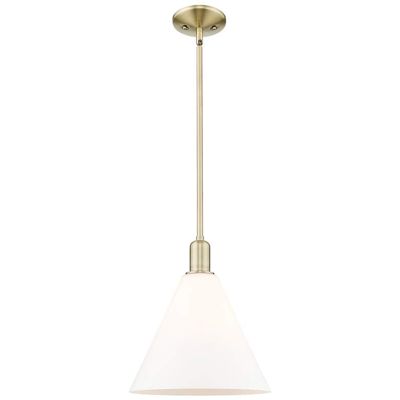 Image 1 Arcadia Berkshire Glass 12"W Brass Stem Pendant w/ Matte White Shade