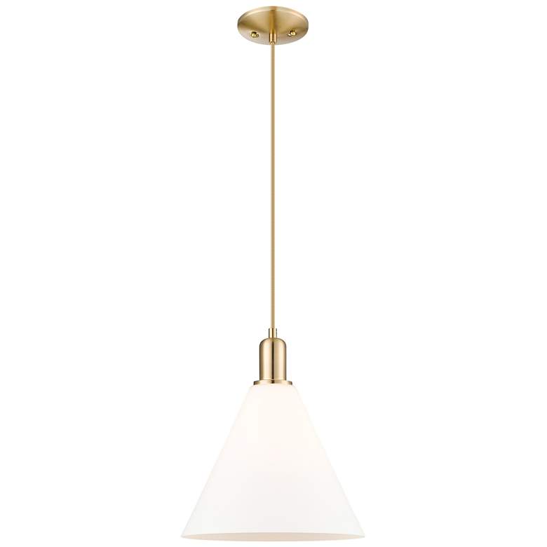 Image 1 Arcadia Berkshire Glass 12"W Bronze Cord Pendant w/ Matte White Shade