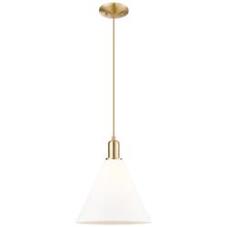 Arcadia Berkshire Glass 12"W Bronze Cord Pendant w/ Matte White Shade