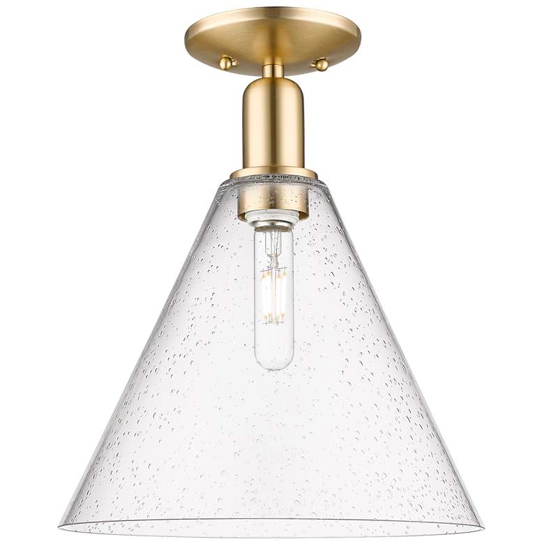 Image 1 Arcadia Berkshire Glass 12"W Bronze Semi.Flush Mount w/ Seedy Shade