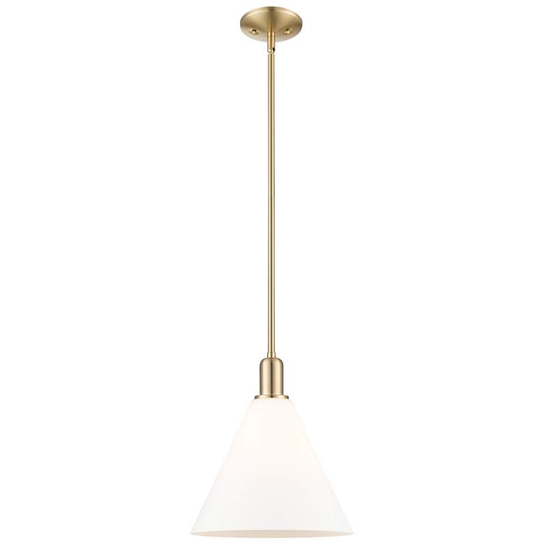 Image 1 Arcadia Berkshire Glass 12"W Bronze Stem Pendant w/ Matte White Shade