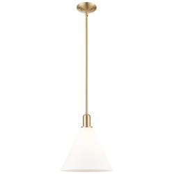 Arcadia Berkshire Glass 12"W Bronze Stem Pendant w/ Matte White Shade