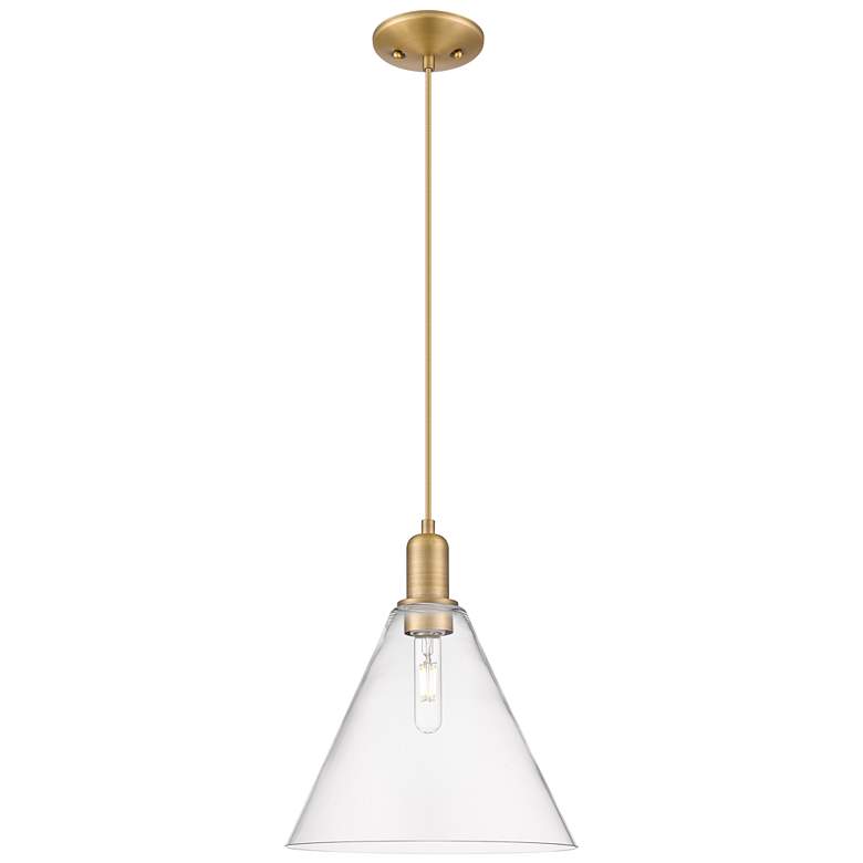 Image 1 Arcadia Berkshire Glass 12"W Brushed Brass Cord Pendant w/ Clear Shade