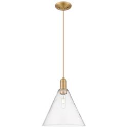 Arcadia Berkshire Glass 12"W Brushed Brass Cord Pendant w/ Clear Shade