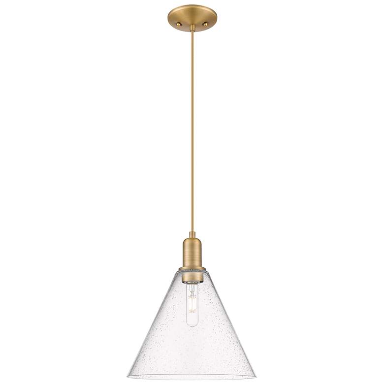Image 1 Arcadia Berkshire Glass 12"W Brushed Brass Cord Pendant w/ Seedy Shade
