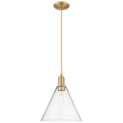 Arcadia Berkshire Glass 12"W Brushed Brass Cord Pendant w/ Seedy Shade