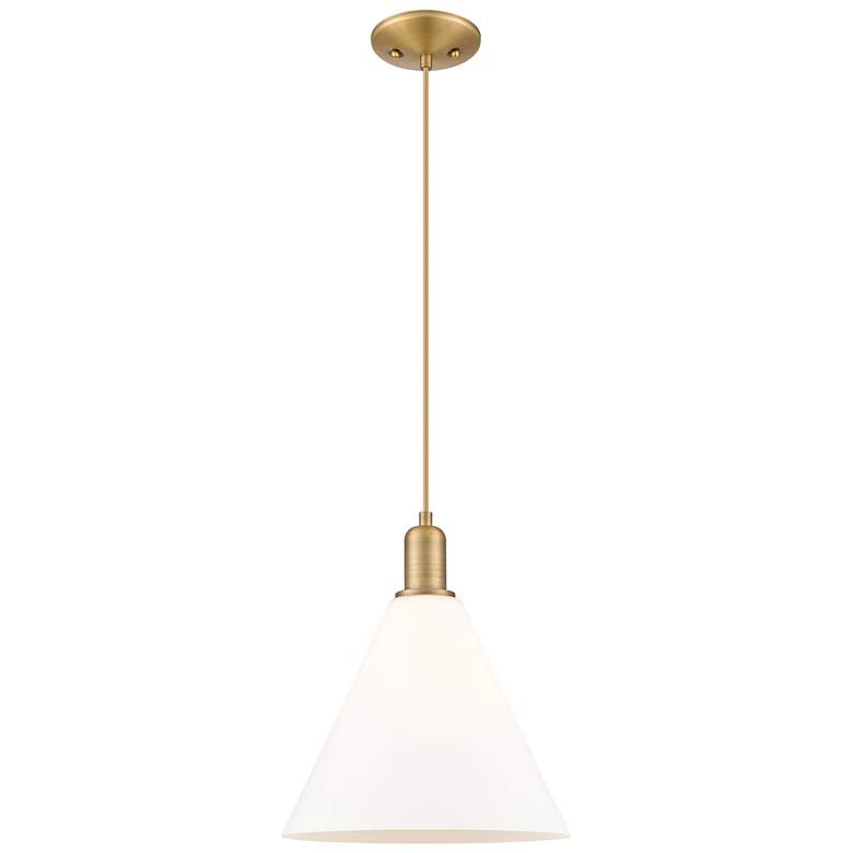 Image 1 Arcadia Berkshire Glass 12"W Brushed Brass Cord Pendant w/ White Shade