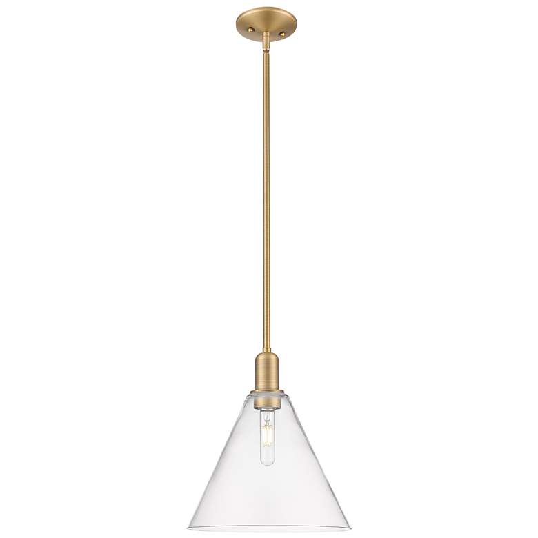 Image 1 Arcadia Berkshire Glass 12"W Brushed Brass Stem Pendant w/ Clear Shade