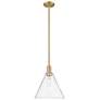 Arcadia Berkshire Glass 12"W Brushed Brass Stem Pendant w/ Clear Shade