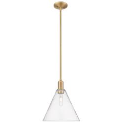 Arcadia Berkshire Glass 12"W Brushed Brass Stem Pendant w/ Clear Shade
