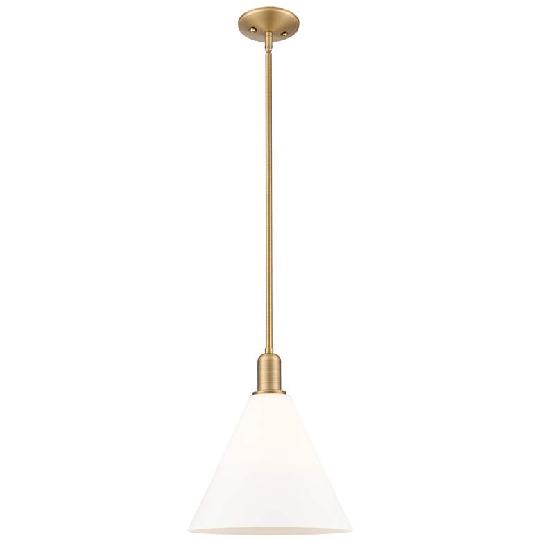 Image 1 Arcadia Berkshire Glass 12"W Brushed Brass Stem Pendant w/ White Shade