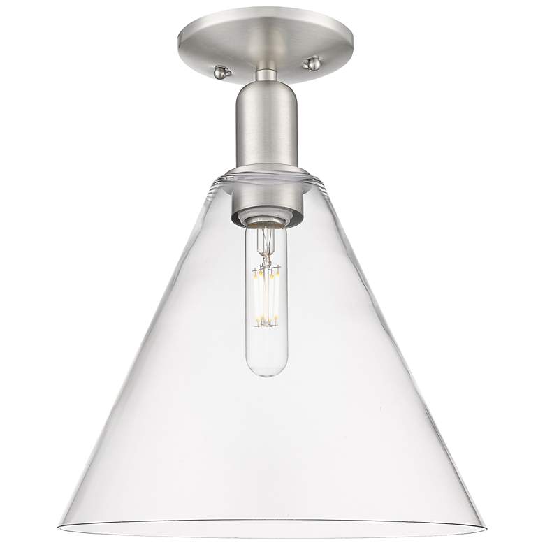 Image 1 Arcadia Berkshire Glass 12"W Brushed Nickel Semi-Flush w/ Clear Shade
