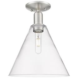 Arcadia Berkshire Glass 12"W Brushed Nickel Semi-Flush w/ Clear Shade