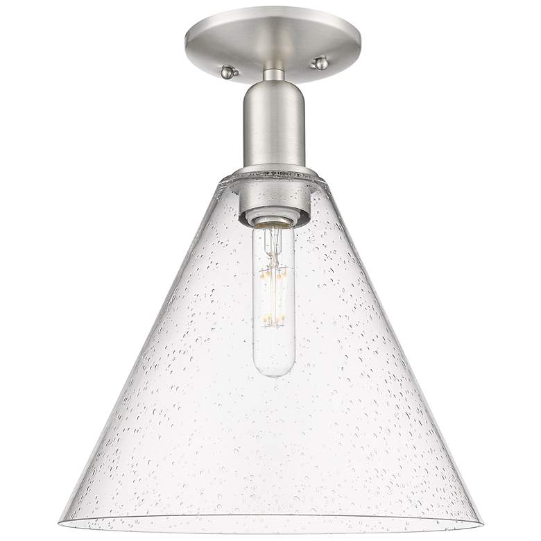 Image 1 Arcadia Berkshire Glass 12"W Brushed Nickel Semi-Flush w/ Seedy Shade