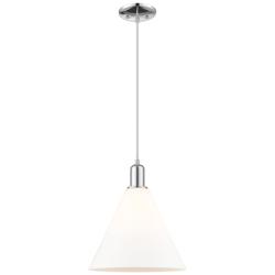 Arcadia Berkshire Glass 12"W Chrome Cord Pendant w/ Matte White Shade