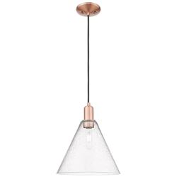 Arcadia Berkshire Glass 12"W Copper Cord Mini Pendant w/ Seedy Shade