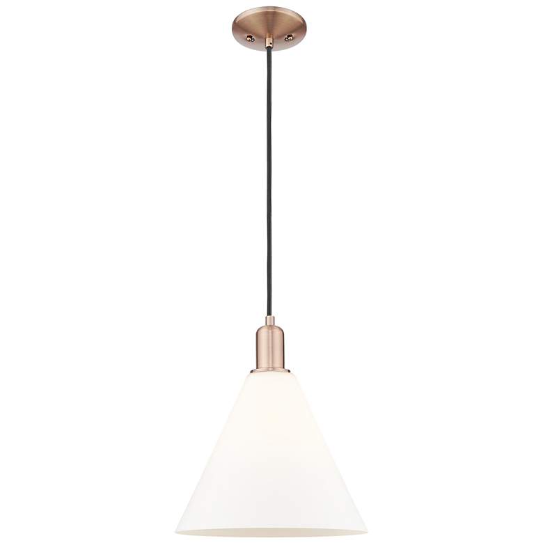 Image 1 Arcadia Berkshire Glass 12"W Copper Cord Pendant w/ Matte White Shade