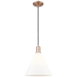 Arcadia Berkshire Glass 12"W Copper Cord Pendant w/ Matte White Shade