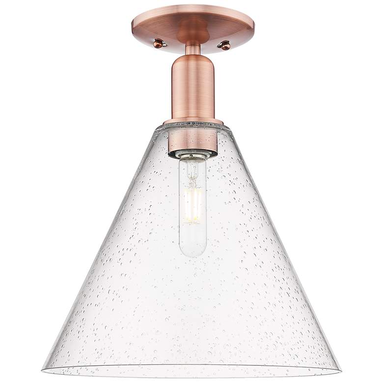 Image 1 Arcadia Berkshire Glass 12"W Copper Semi.Flush Mount With Seedy Shade