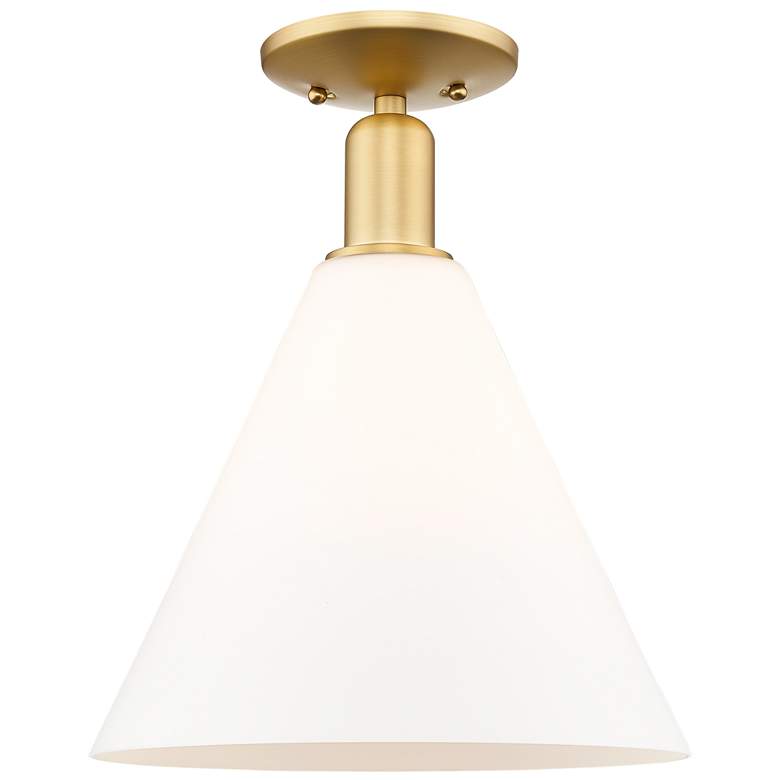 Image 1 Arcadia Berkshire Glass 12"W Gold Semi-Flush w/ Matte White Shade