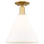 Arcadia Berkshire Glass 12"W Gold Semi-Flush w/ Matte White Shade