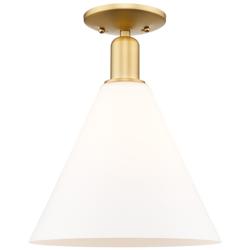 Arcadia Berkshire Glass 12"W Gold Semi-Flush w/ Matte White Shade