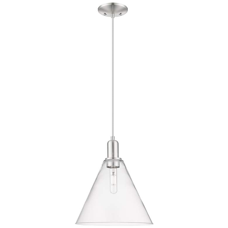 Image 1 Arcadia Berkshire Glass 12"W Nickel Cord Pendant w/ Clear Shade