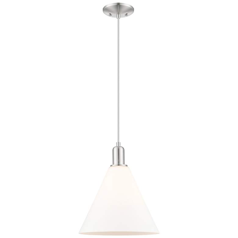 Image 1 Arcadia Berkshire Glass 12"W Nickel Cord Pendant w/ Matte White Shade