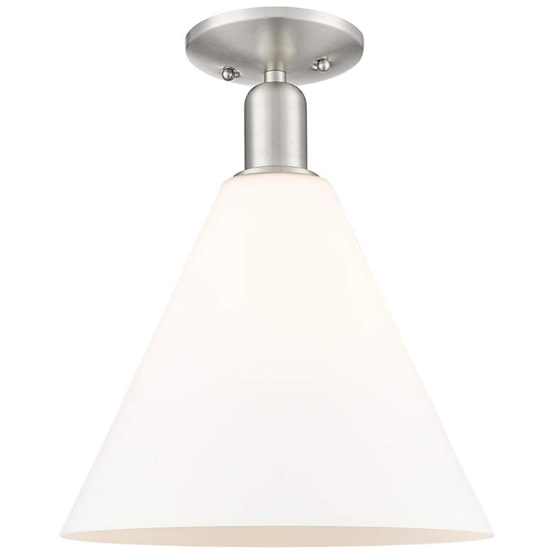 Image 1 Arcadia Berkshire Glass 12"W Nickel Semi-Flush w/ Matte White Shade