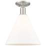 Arcadia Berkshire Glass 12"W Nickel Semi-Flush w/ Matte White Shade