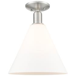 Arcadia Berkshire Glass 12"W Nickel Semi-Flush w/ Matte White Shade