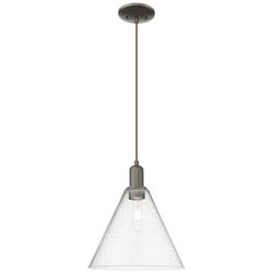 Arcadia Berkshire Glass 12"W Oiled Bronze Cord Pendant w/ Seedy Shade