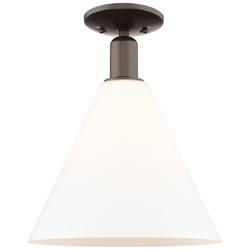 Arcadia Berkshire Glass 12"W Oiled Bronze Semi-Flush w/ White Shade