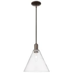 Arcadia Berkshire Glass 12"W Oiled Bronze Stem Pendant w/ Clear Shade