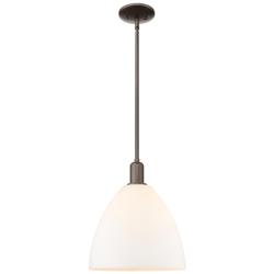 Arcadia Berkshire Glass 12"W Oiled Bronze Stem Pendant w/ White Shade