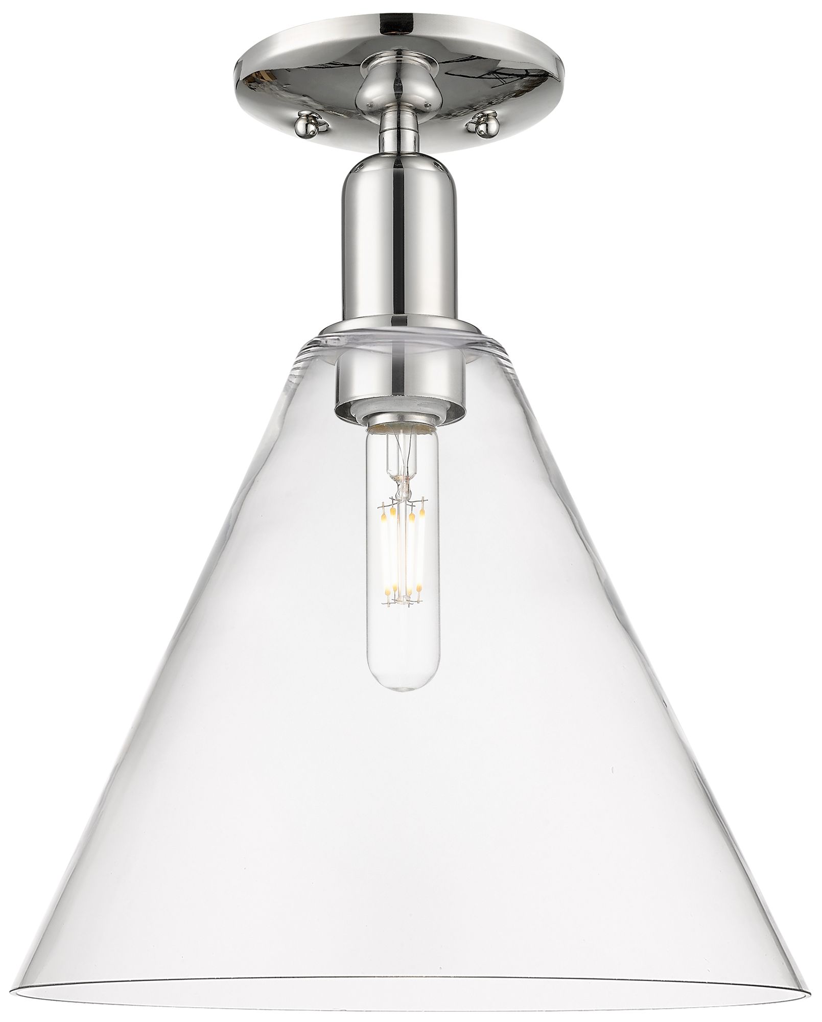 Arcadia Berkshire Glass 12"W Polished Nickel Semi-Flush w/ Clear Shade