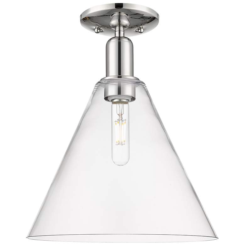 Image 1 Arcadia Berkshire Glass 12"W Polished Nickel Semi-Flush w/ Clear Shade